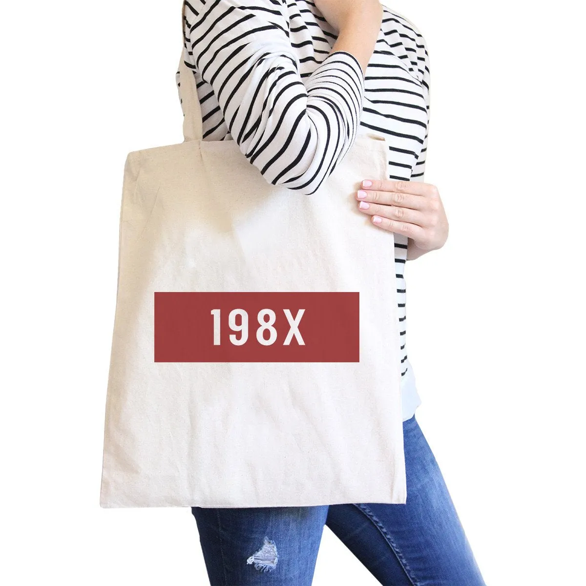 198X - Natural Canvas Tote Bag Trendy Shoulder Bag Eco-Friendly