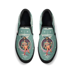 60s Mod Gal, Martini Fun Retro Retro Groovy Mod Canvas Loafer Shoes