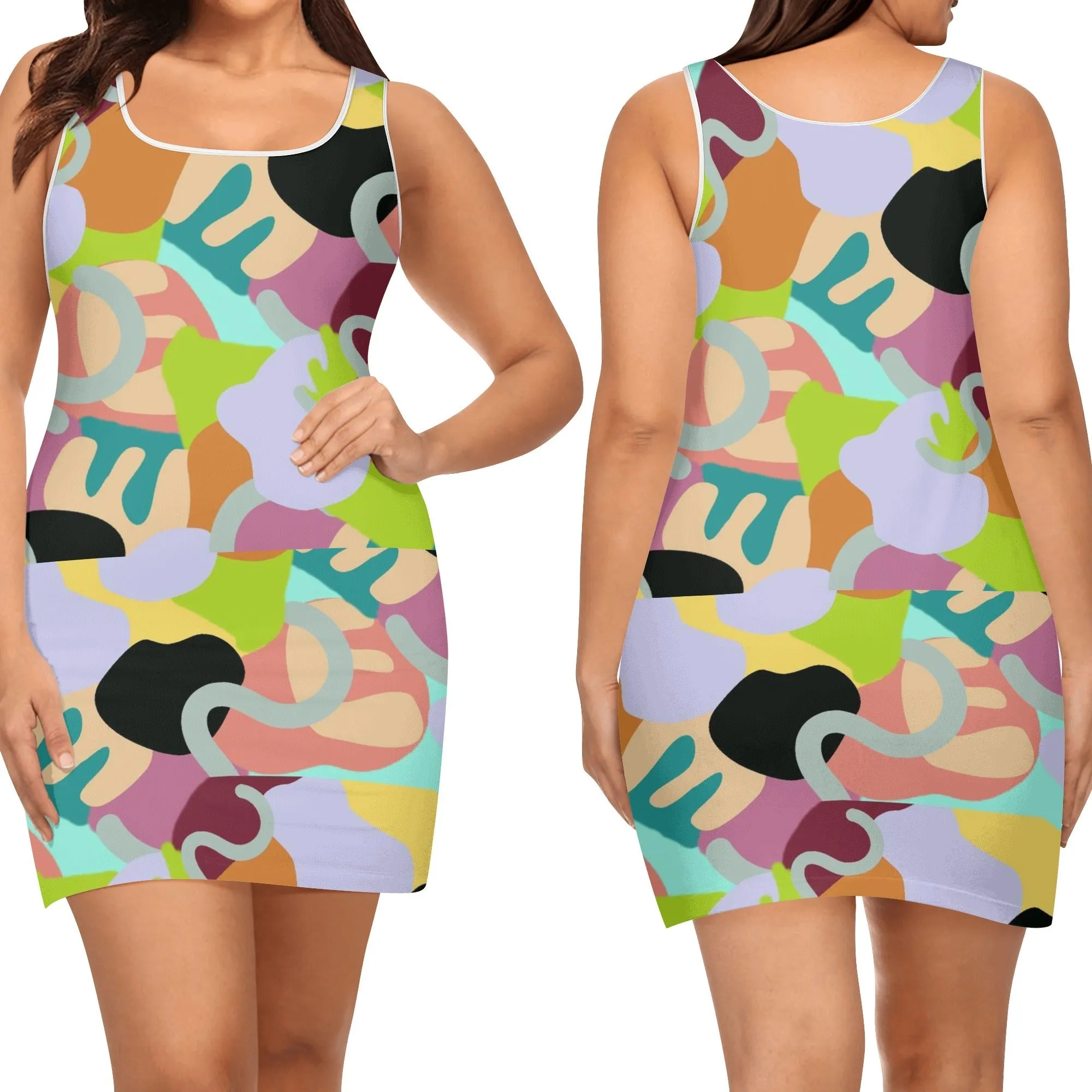 Abstract Wild Women's Sleeveless Mini Dress Voluptuous ( ) Plus Size