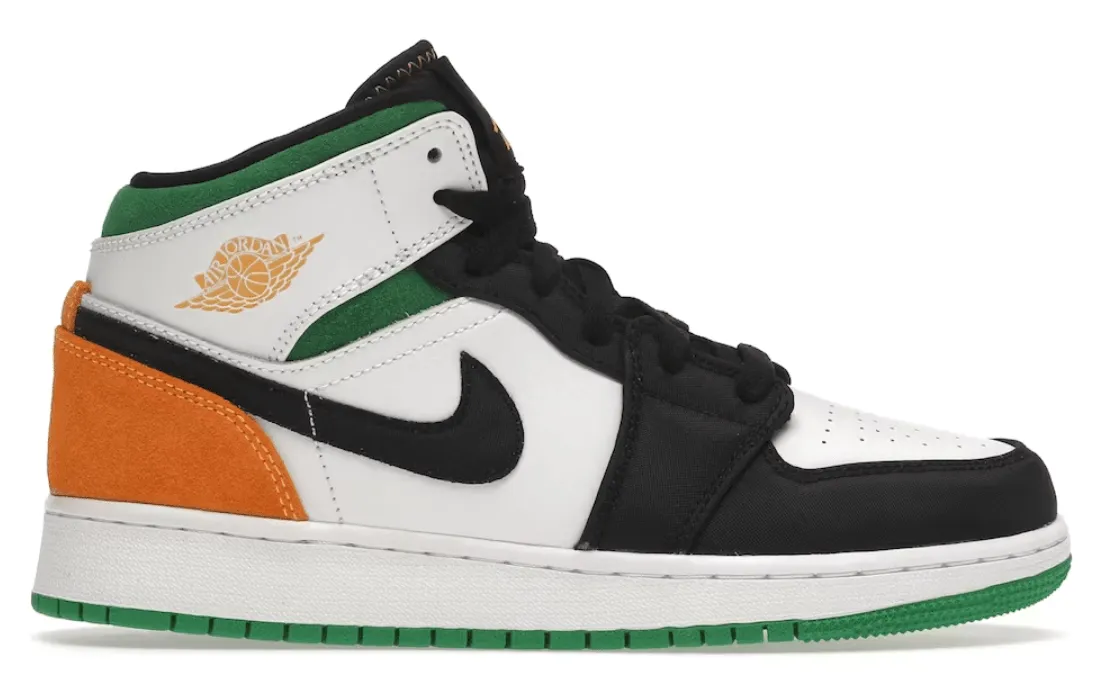 Air Jordan 1 Mid SE White Laser Orange Lucky Green (GS)