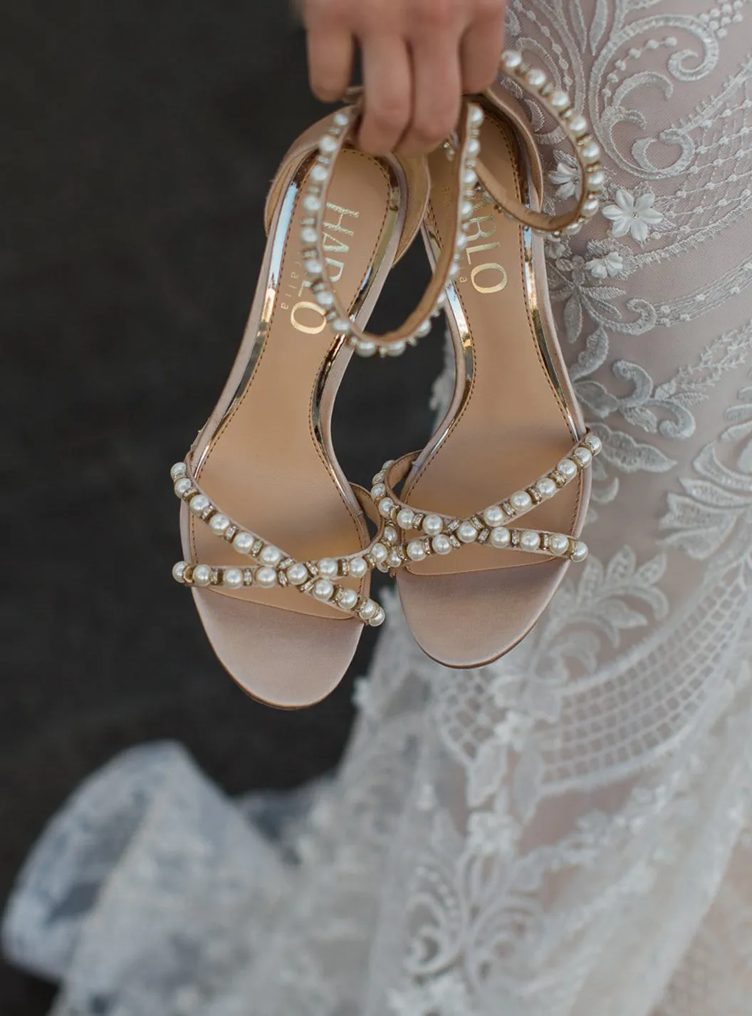 Alexandra - Nude Pearl Bridal Block Heel