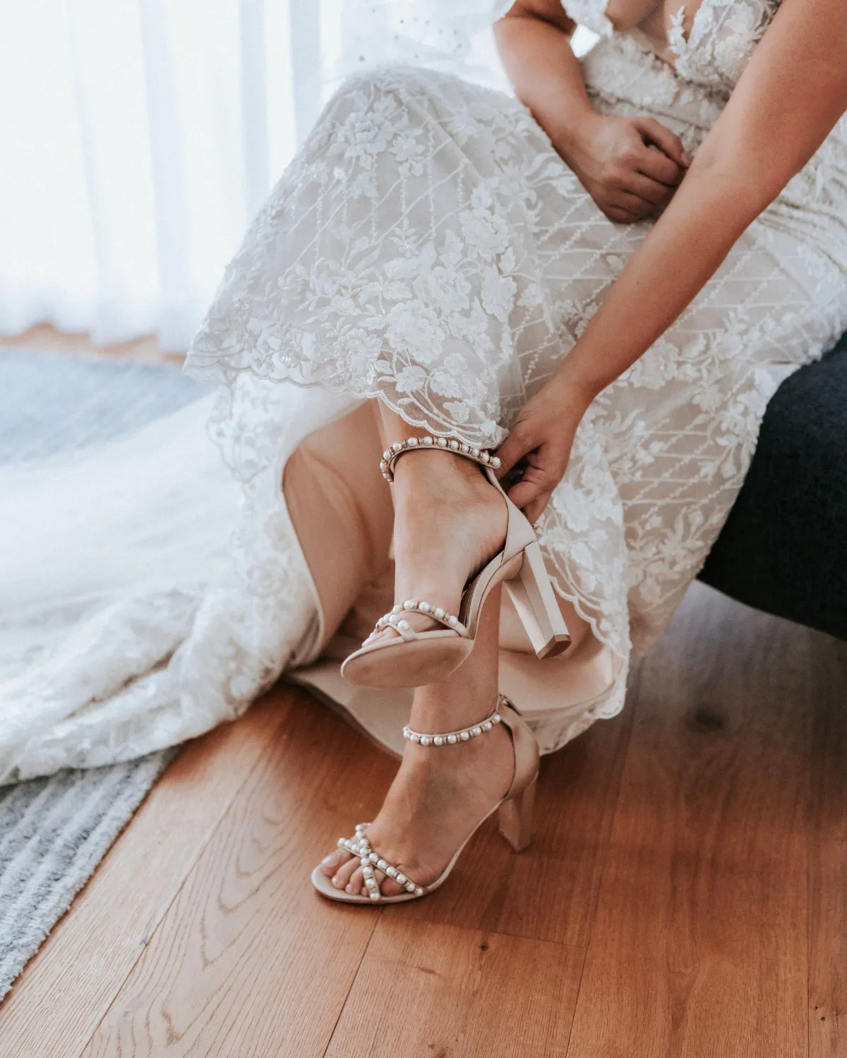 Alexandra - Nude Pearl Bridal Block Heel