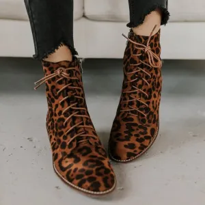 Amozae-Back to College New Women Shoes Spring Autumn Fashion Low Tube Boots Leopard Print Bandage Plus Size Shoes Ladies Shoes Coarse Heels