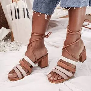 Amozae-Back to College Women Summer High Heels Sandals Shoes Woman Open Toe Cross-tied Lace Up Sandals Roman Ladies Shoes