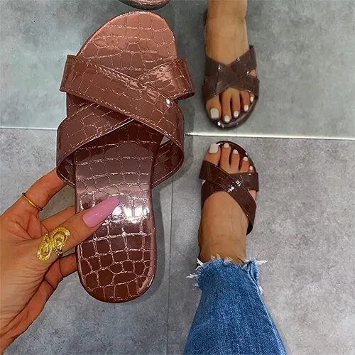 Amozae-Back To School   Women Cross Slippers Summer Women's Casual Slides Female Beach Shoes Female Open Toe Solid Footwear Ladies Comfort Flat Big Size