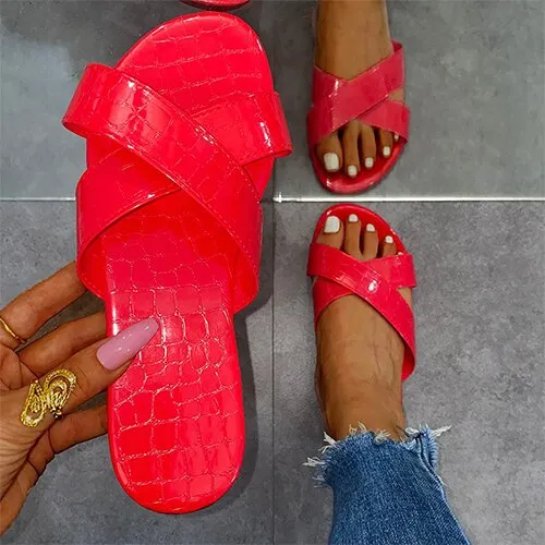 Amozae-Back To School   Women Cross Slippers Summer Women's Casual Slides Female Beach Shoes Female Open Toe Solid Footwear Ladies Comfort Flat Big Size