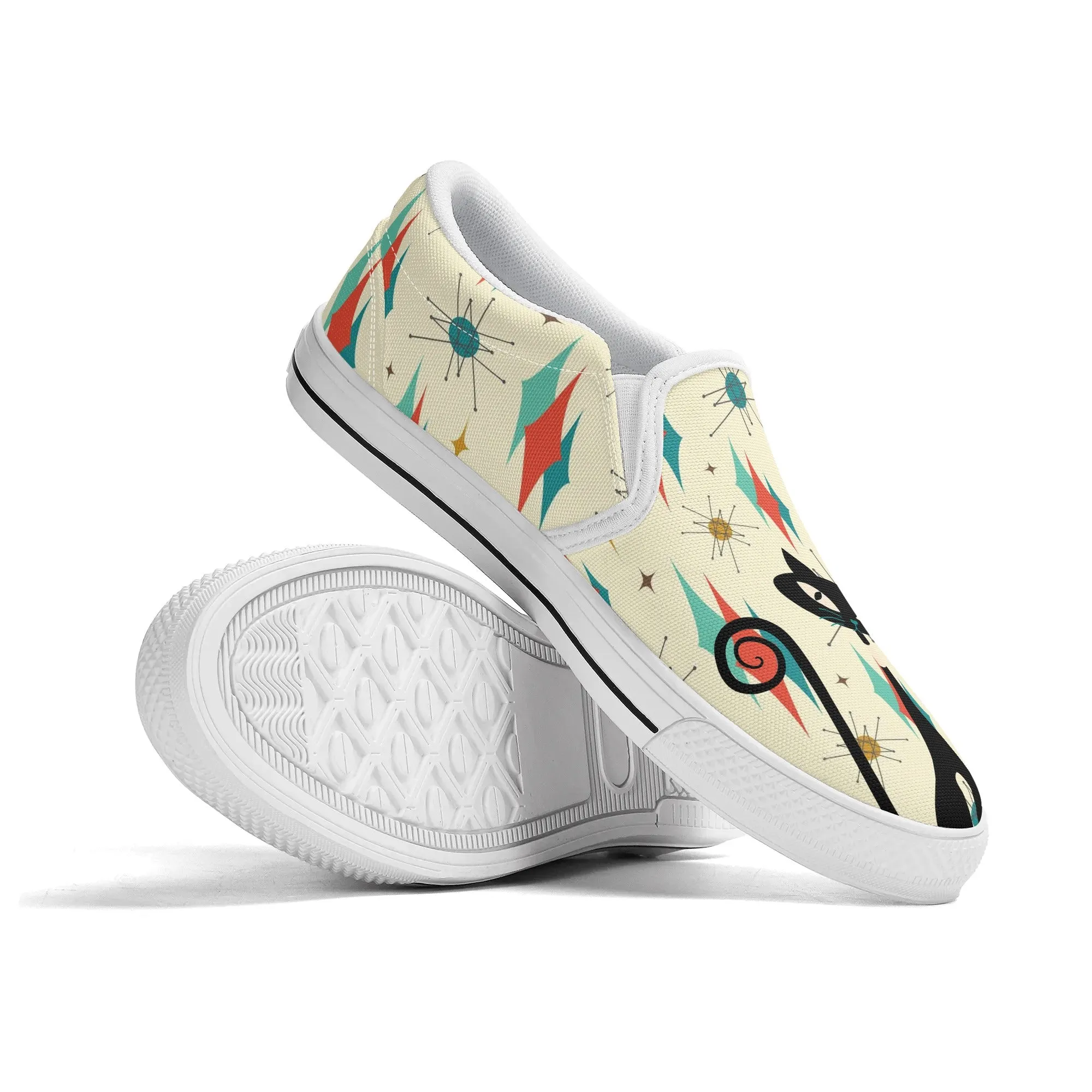 Atomic Cat Mid Mod Franciscan Pattern Kitschy Kicks, WomensSlip On Shoes