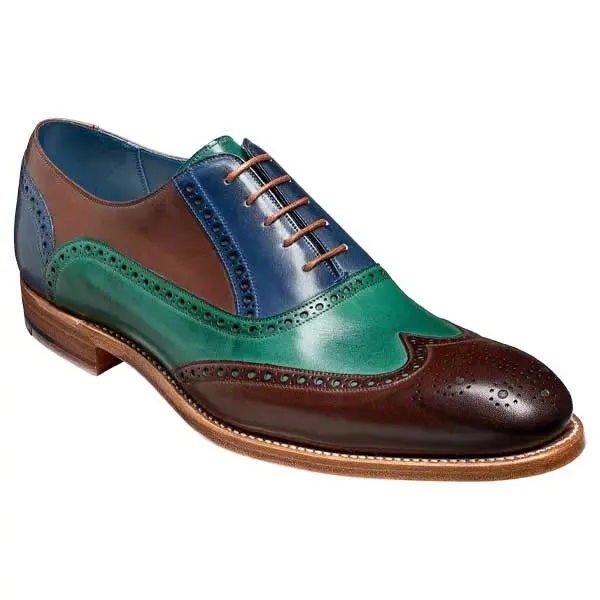 BARKER Valiant Shoes - Mens Brogues - Ebony, Green & Blue Hand Painted