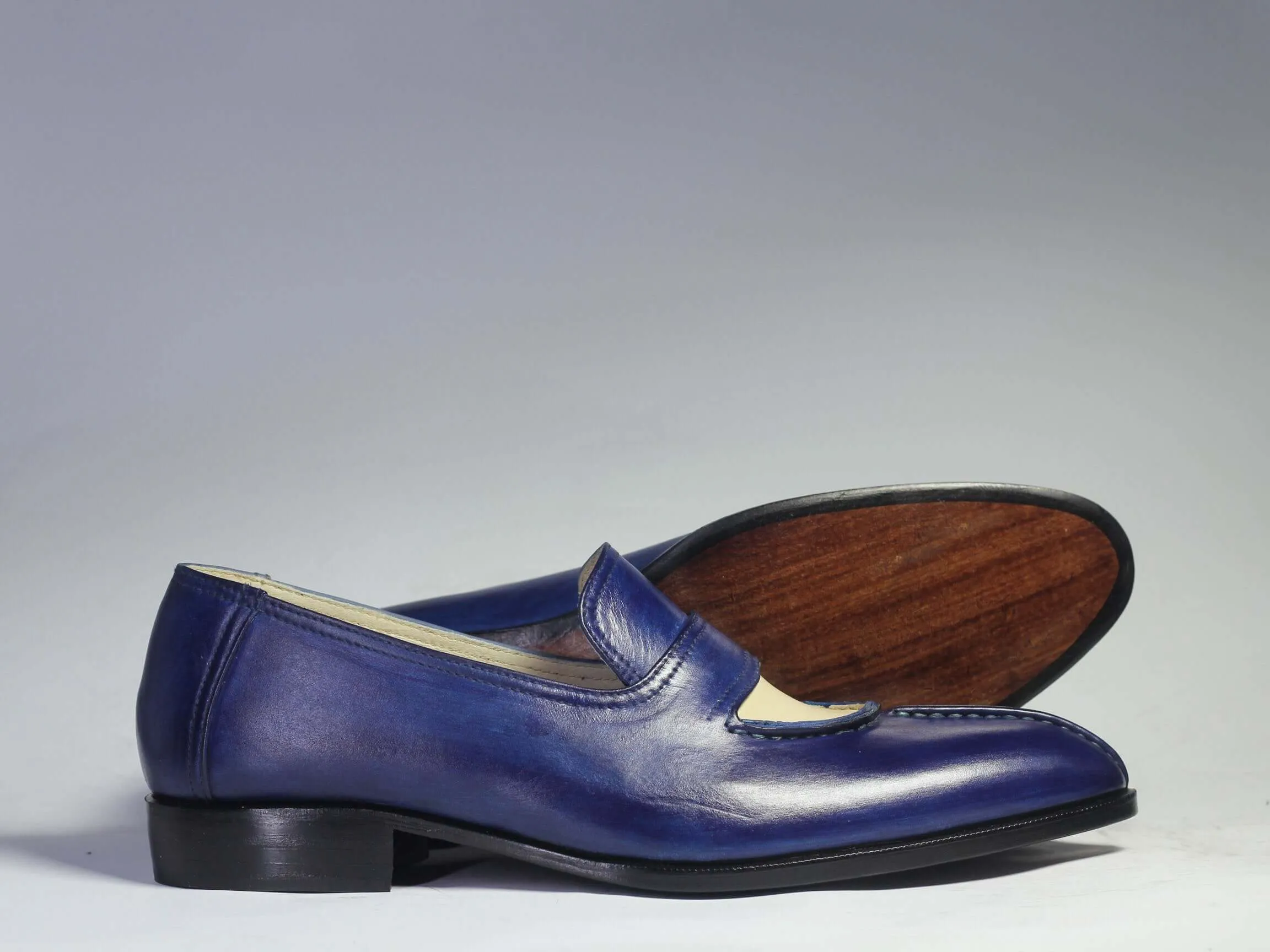 Bespoke Blue Leather Split Toe Shoe for Men