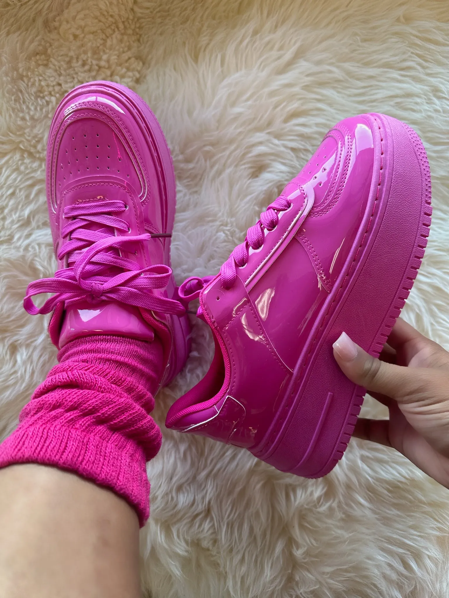 BILLIE-1 Pink Patent Platform Sneaker - Low Top - Lace Up