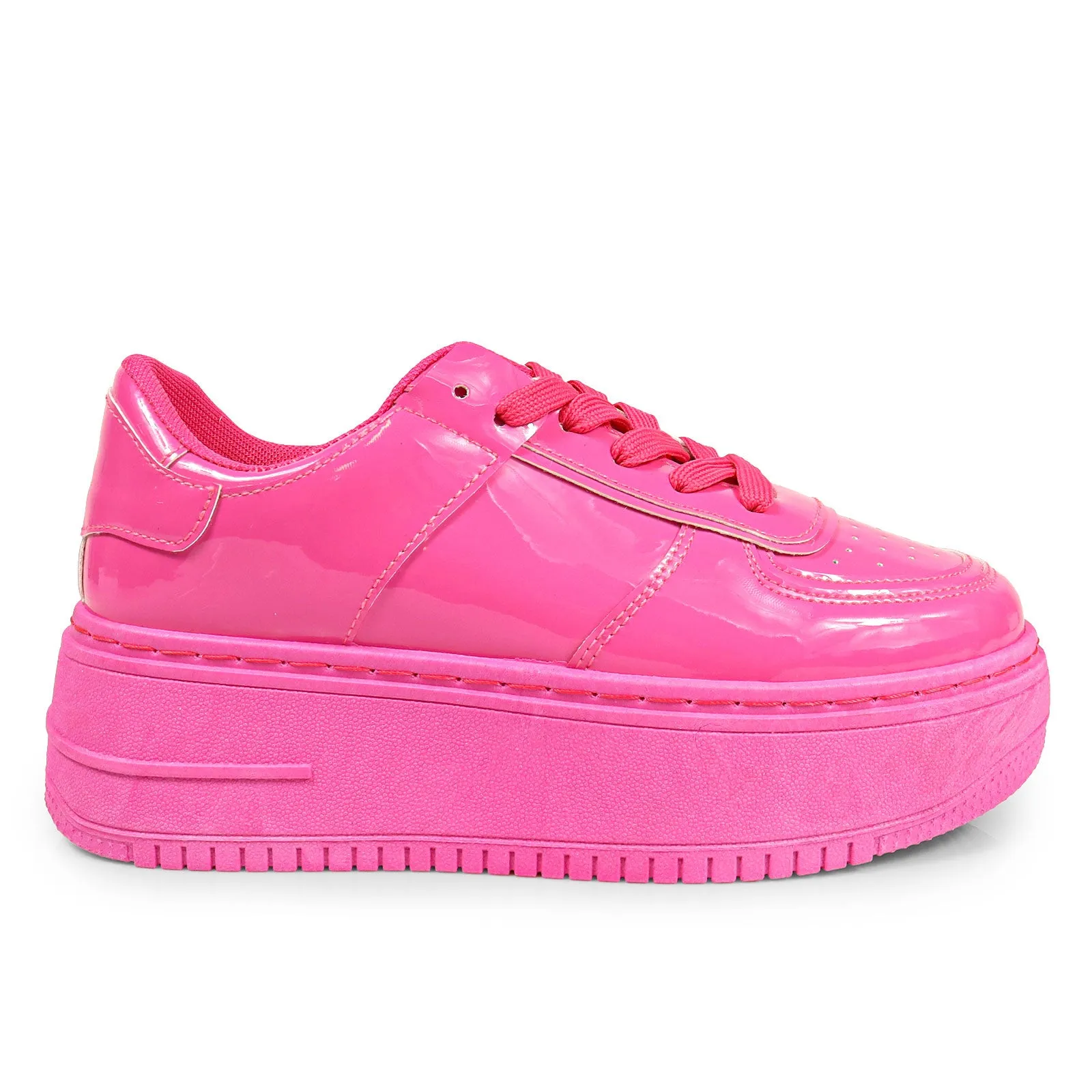 BILLIE-1 Pink Patent Platform Sneaker - Low Top - Lace Up