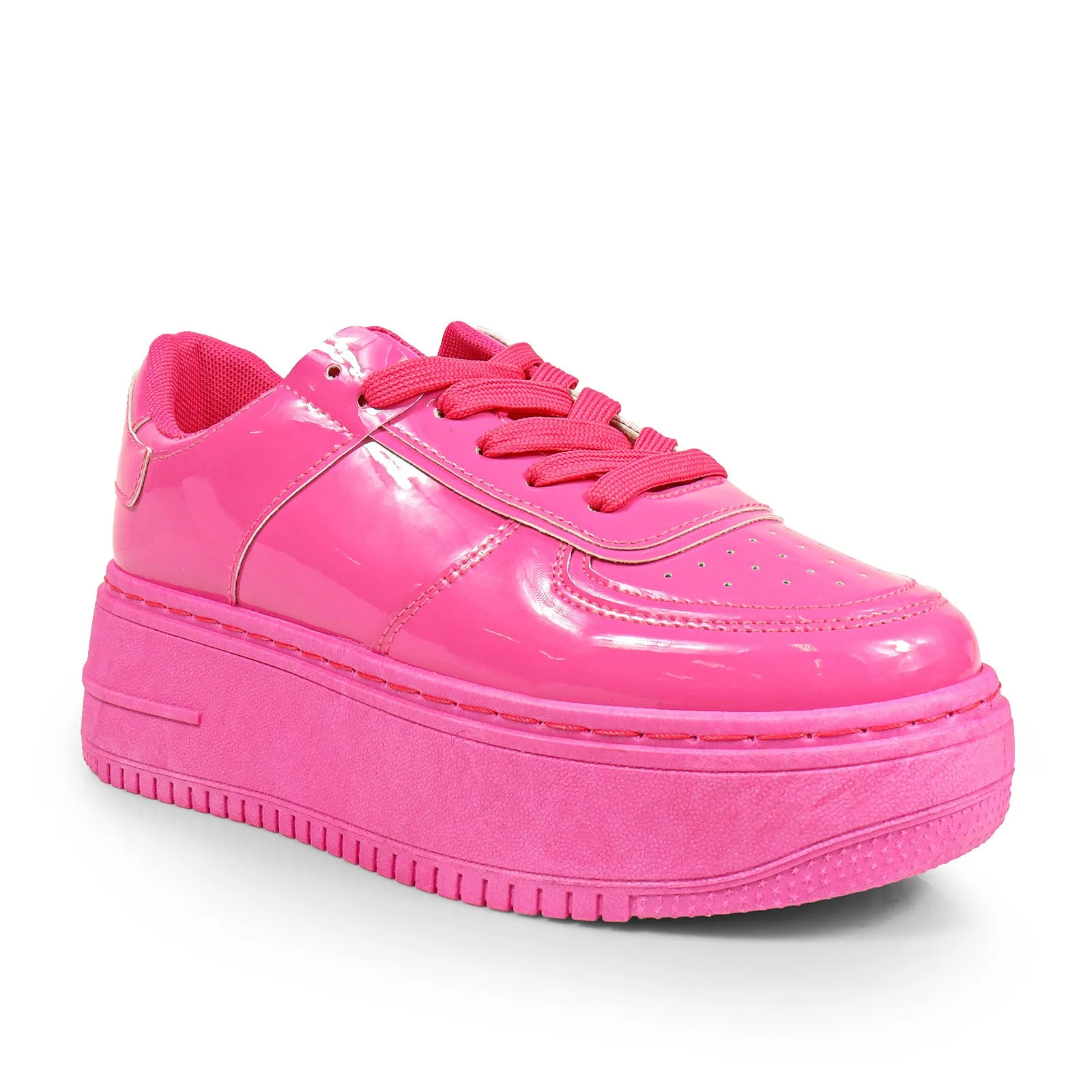 BILLIE-1 Pink Patent Platform Sneaker - Low Top - Lace Up