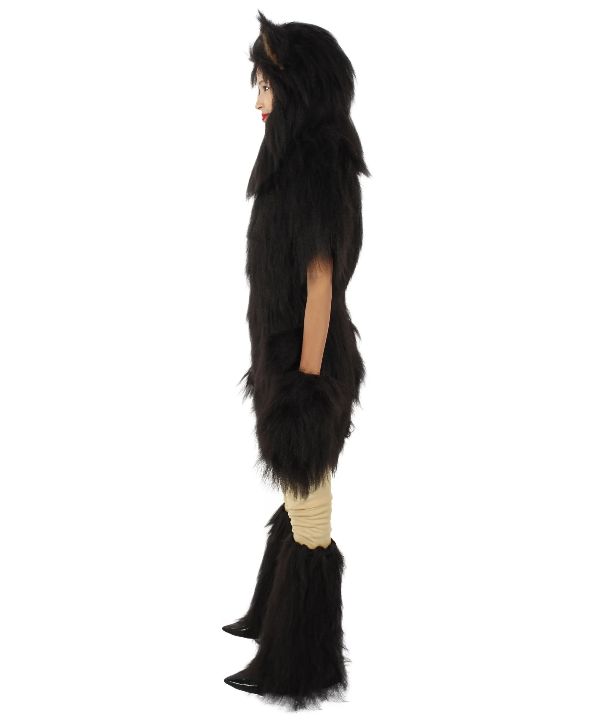 Black Bear Costume with Boots and Paw Gloves (Bundle) - Long Synthetic Fibe.