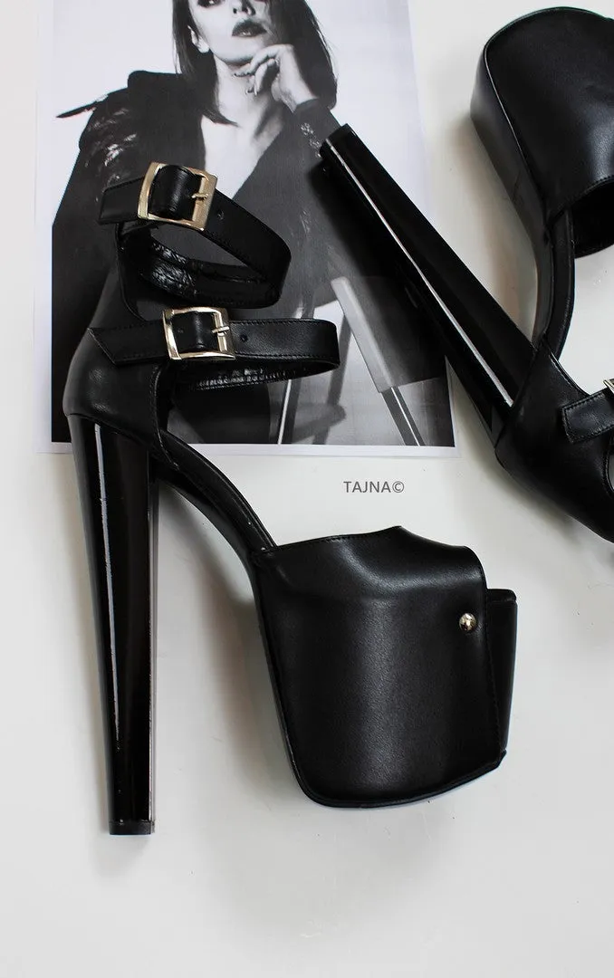 Black Double Strap Platform High Heels