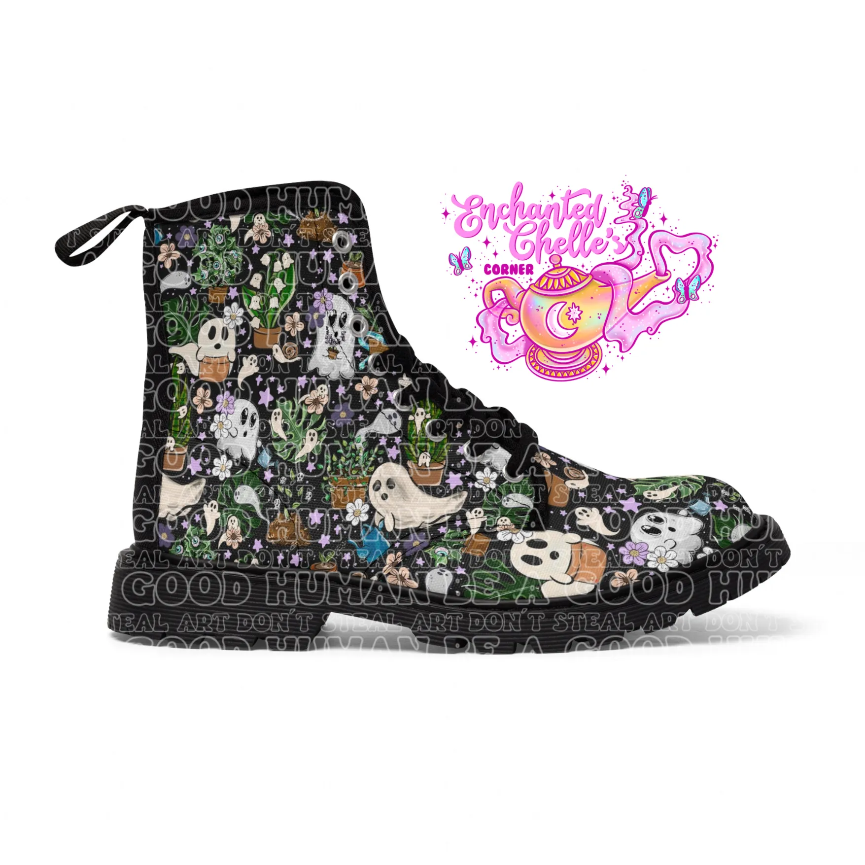 Black ghostly Plants Women's Canvas Boots