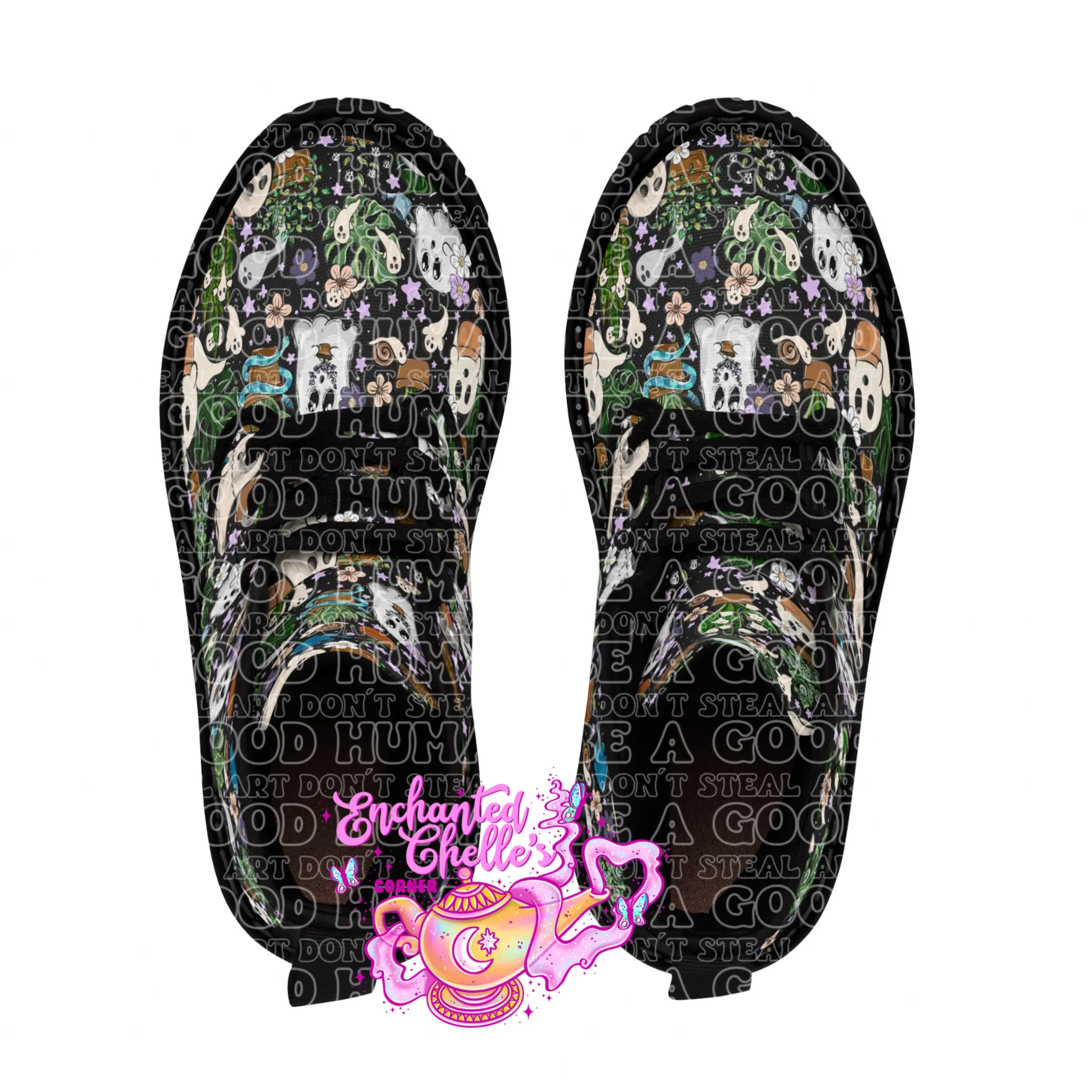 Black ghostly Plants Women's Canvas Boots