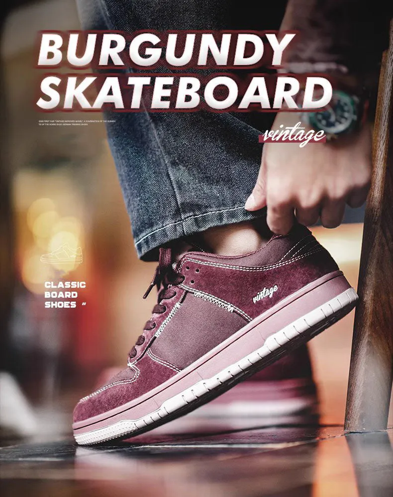 Burgundy Skateboard Embroidered Retro Sports Unisex Casual Shoes