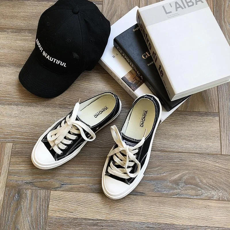 Casual White Toe Lace Up Canvas Sneakers