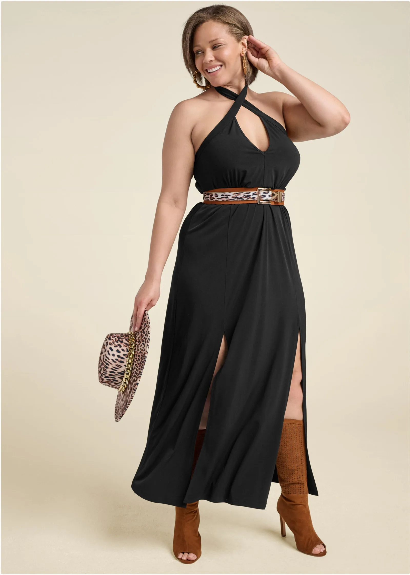 Cross Neck Halter Dress - Black