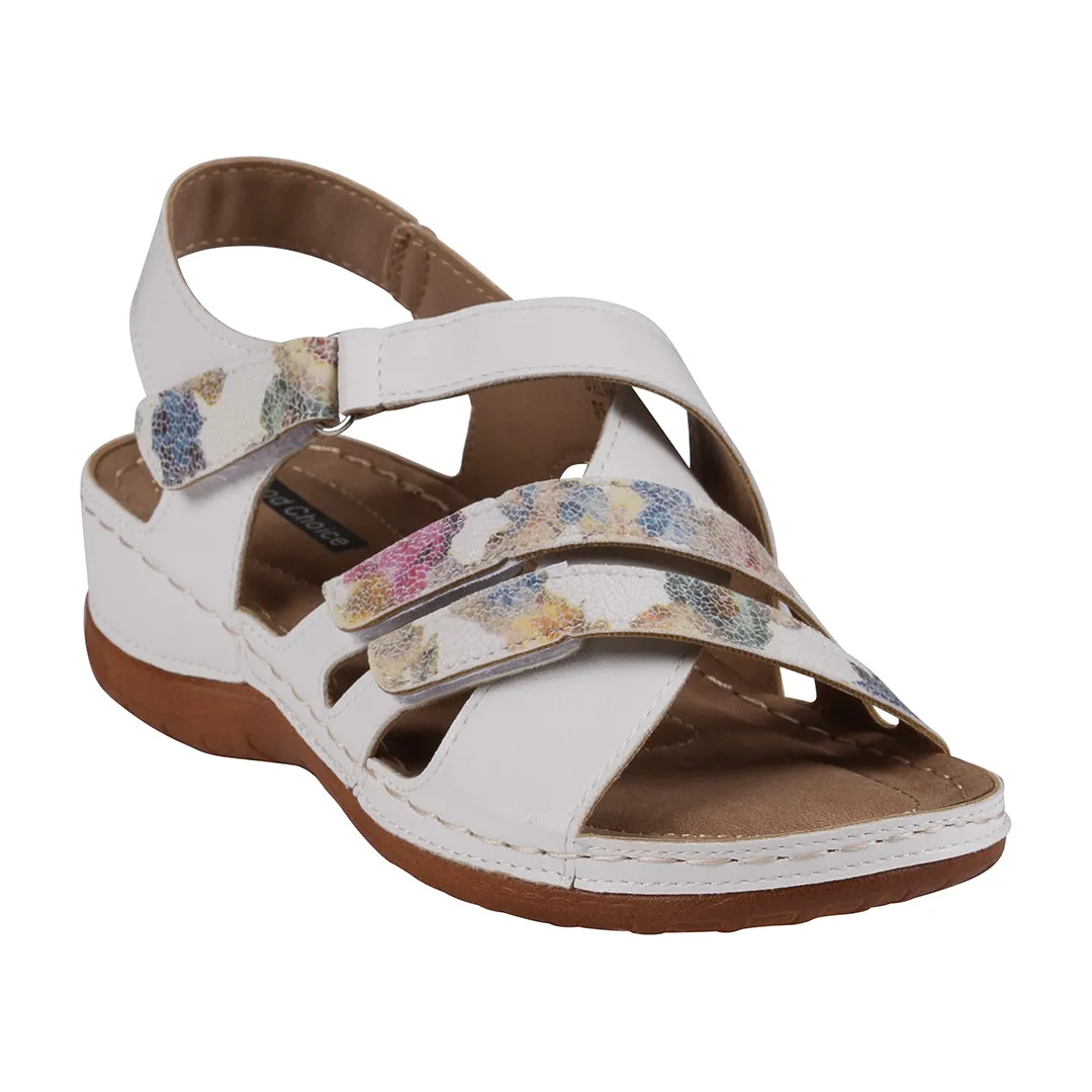 Dalary White Strappy Velcro Two-Tone Comfort Flat Sandals