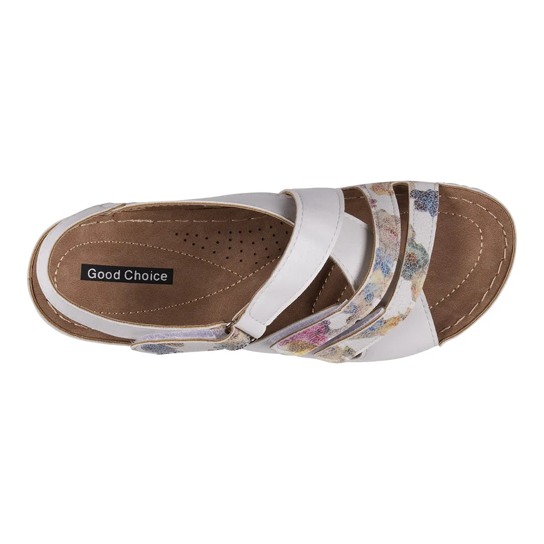 Dalary White Strappy Velcro Two-Tone Comfort Flat Sandals