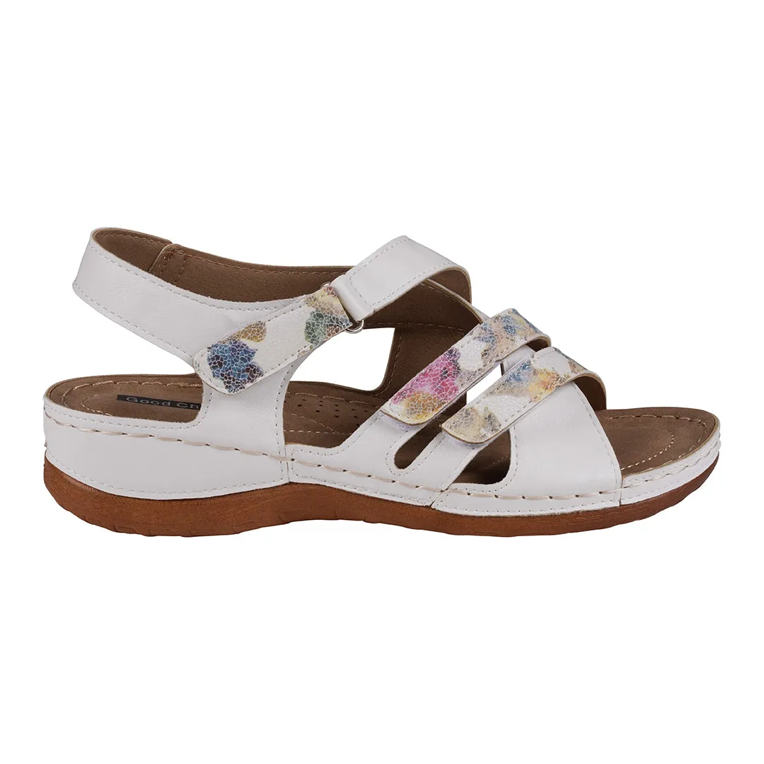 Dalary White Strappy Velcro Two-Tone Comfort Flat Sandals