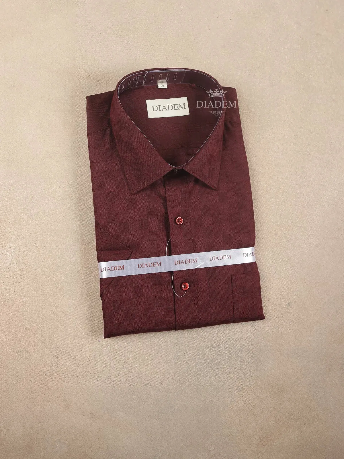 Dark Brown Cotton Shirt with Small Checks, Half Sleeve