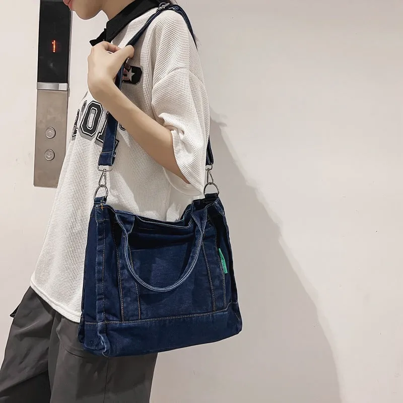 Denim Big Bag for Women  New Fashion Artistic Casual Canvas Bag Large Capacity School Bag for College Students