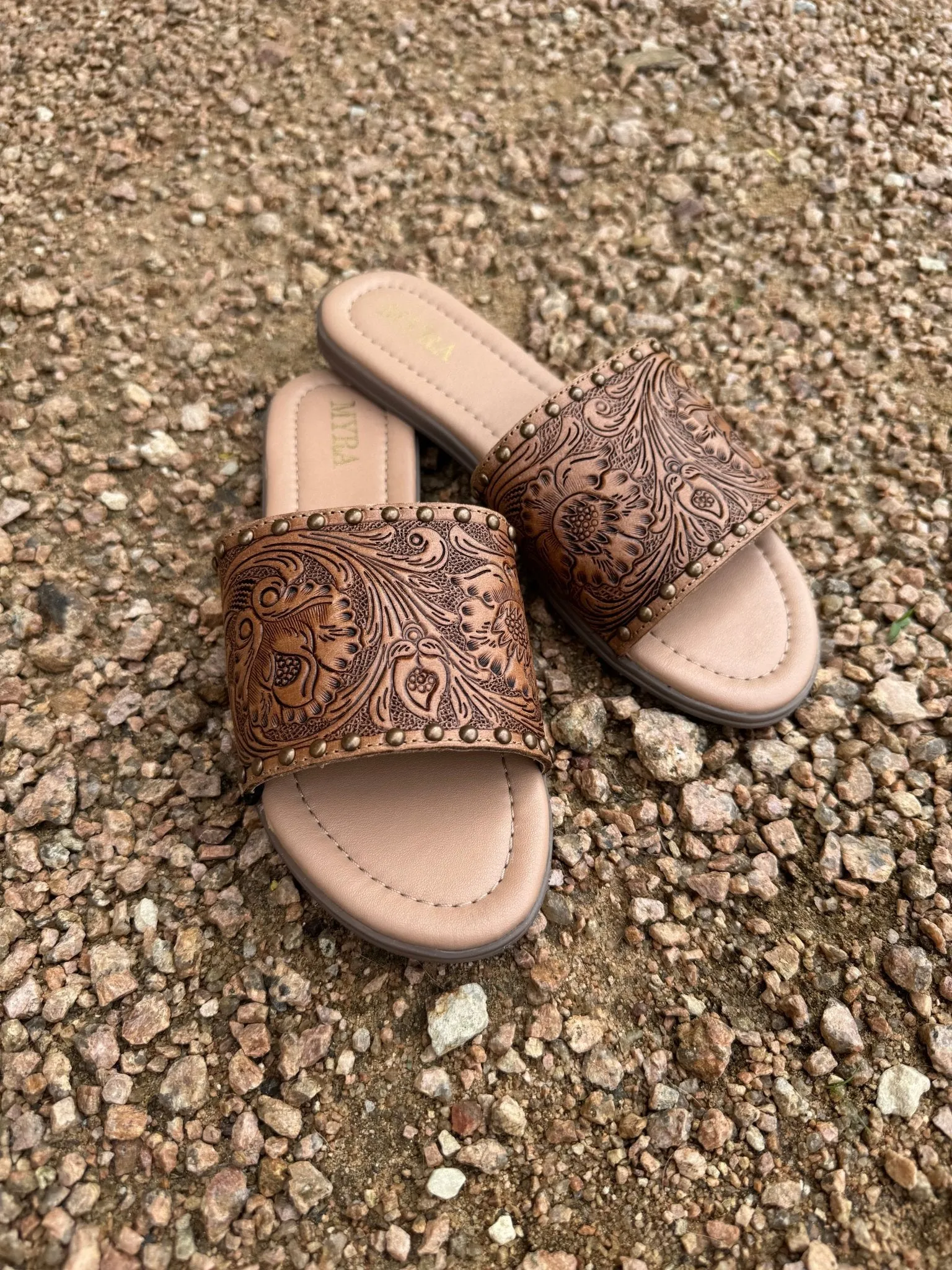 Embossed Western Leather Sandals