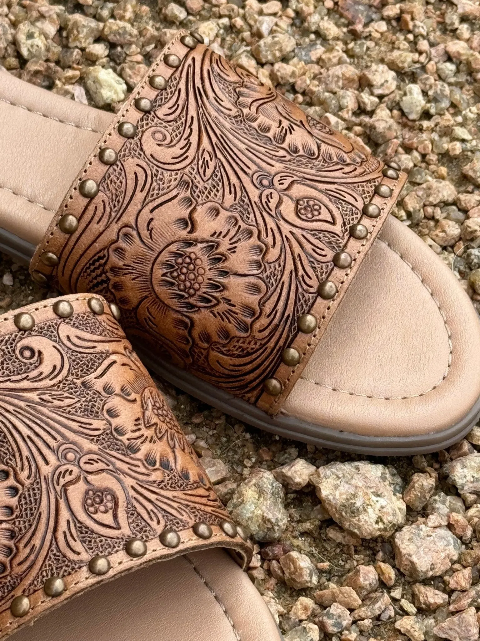 Embossed Western Leather Sandals