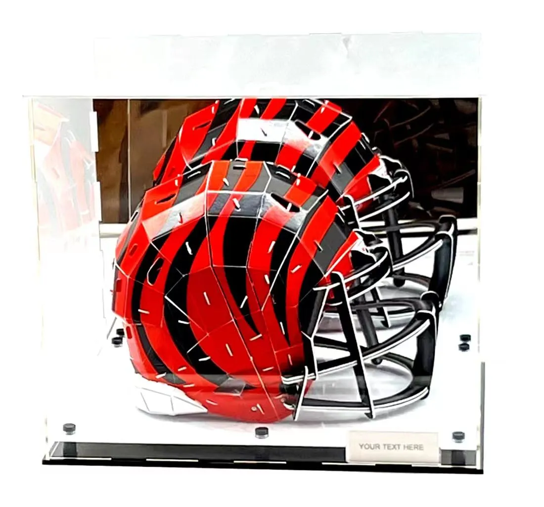 Football Helmet Acrylic Display Case Box White Marble Mirror 2 Level Riser Showcase Shoes UV Protection