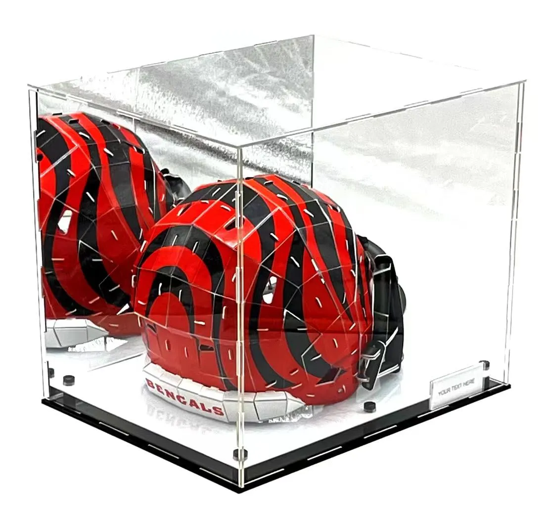 Football Helmet Acrylic Display Case Box White Marble Mirror 2 Level Riser Showcase Shoes UV Protection