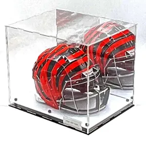 Football Helmet Acrylic Display Case Box White Marble Mirror 2 Level Riser Showcase Shoes UV Protection