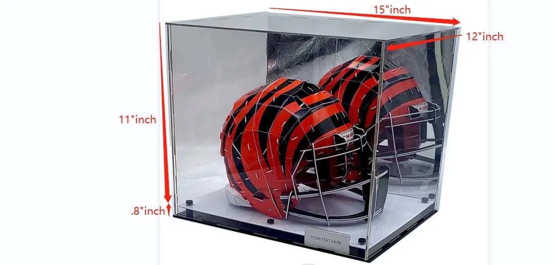 Football Helmet Acrylic Display Case Box White Marble Mirror 2 Level Riser Showcase Shoes UV Protection