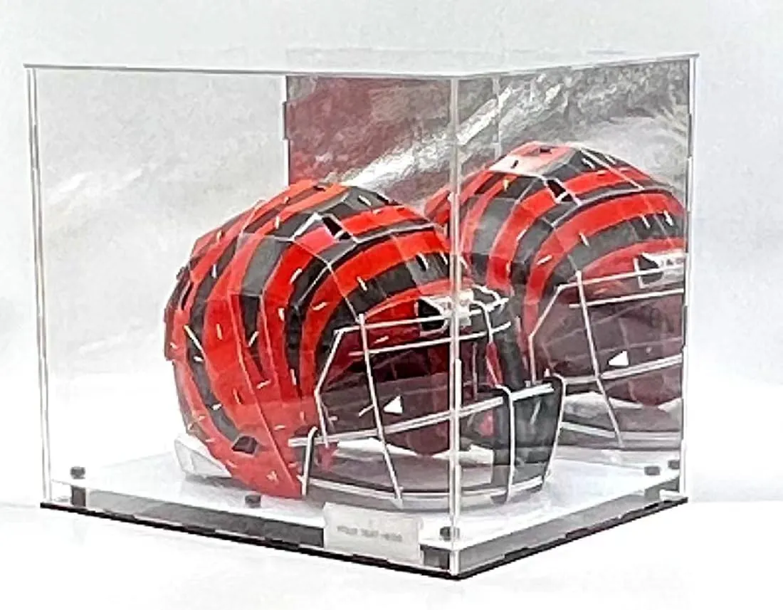 Football Helmet Acrylic Display Case Box White Marble Mirror 2 Level Riser Showcase Shoes UV Protection