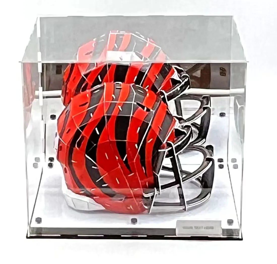 Football Helmet Acrylic Display Case Box White Marble Mirror 2 Level Riser Showcase Shoes UV Protection