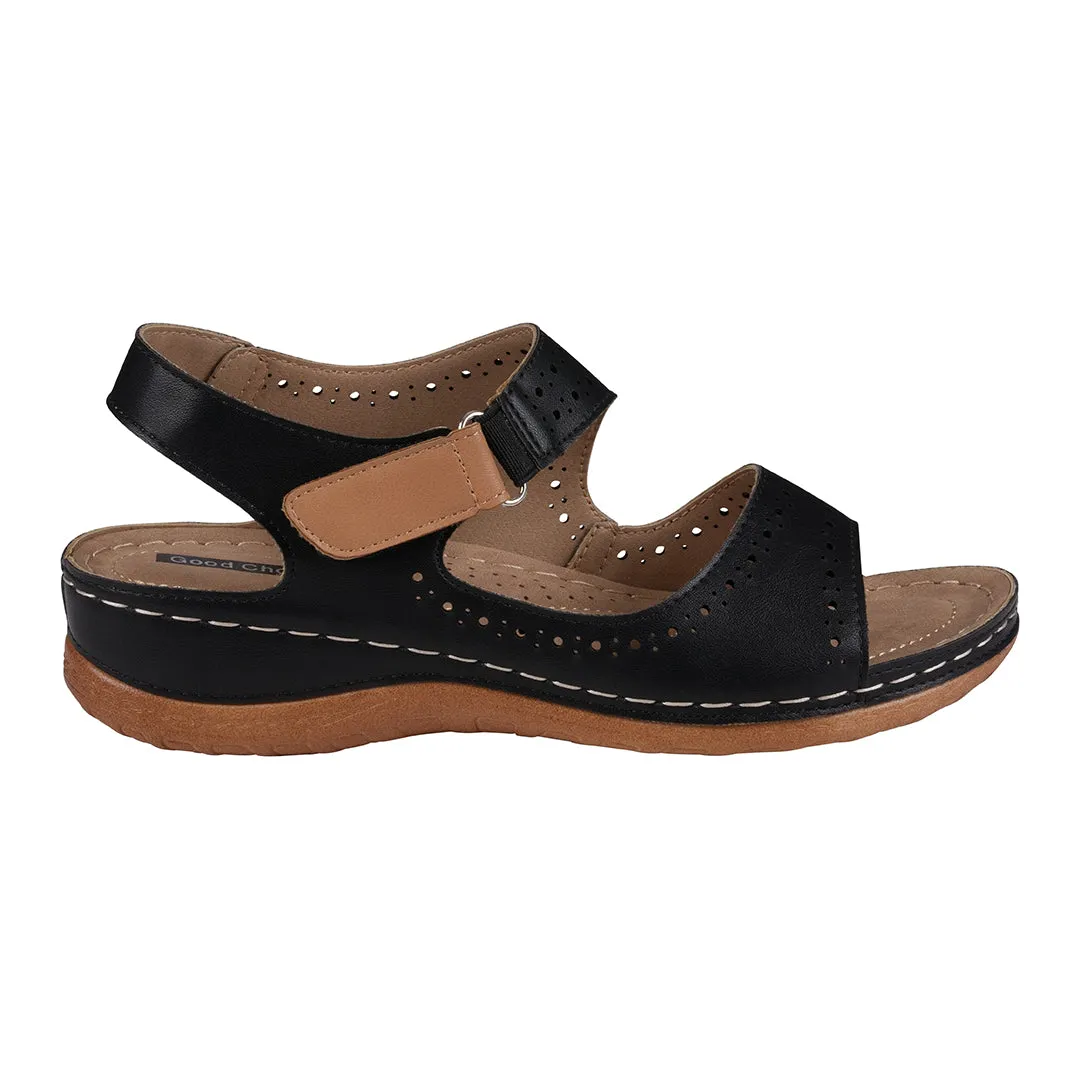 Foster Black Perforated Double Band Velcro Sandals