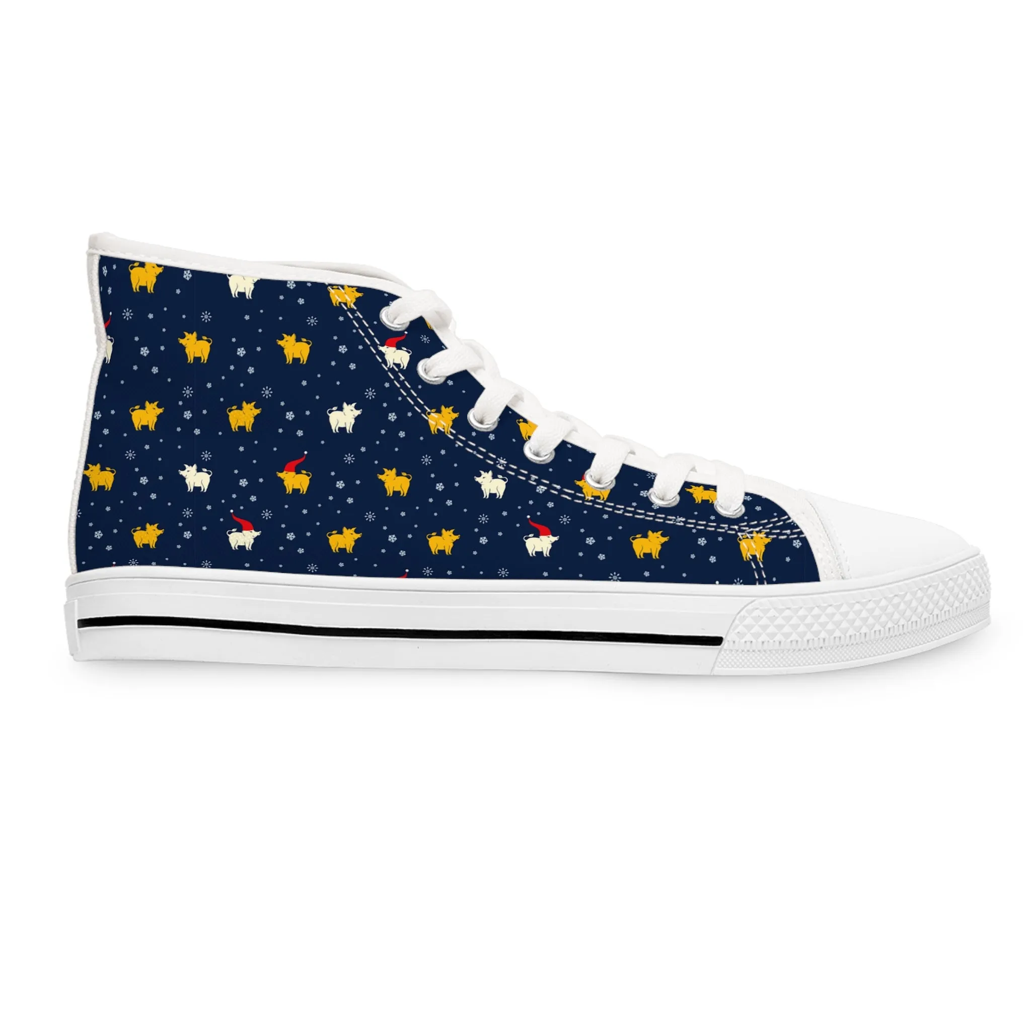 Golden Pig and Santa Claus and Snowflakes Women's High Top Sneakers