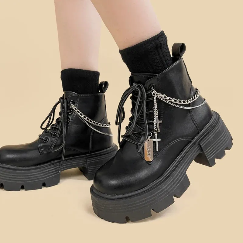 Grunge Chain with Cross Combat Boots