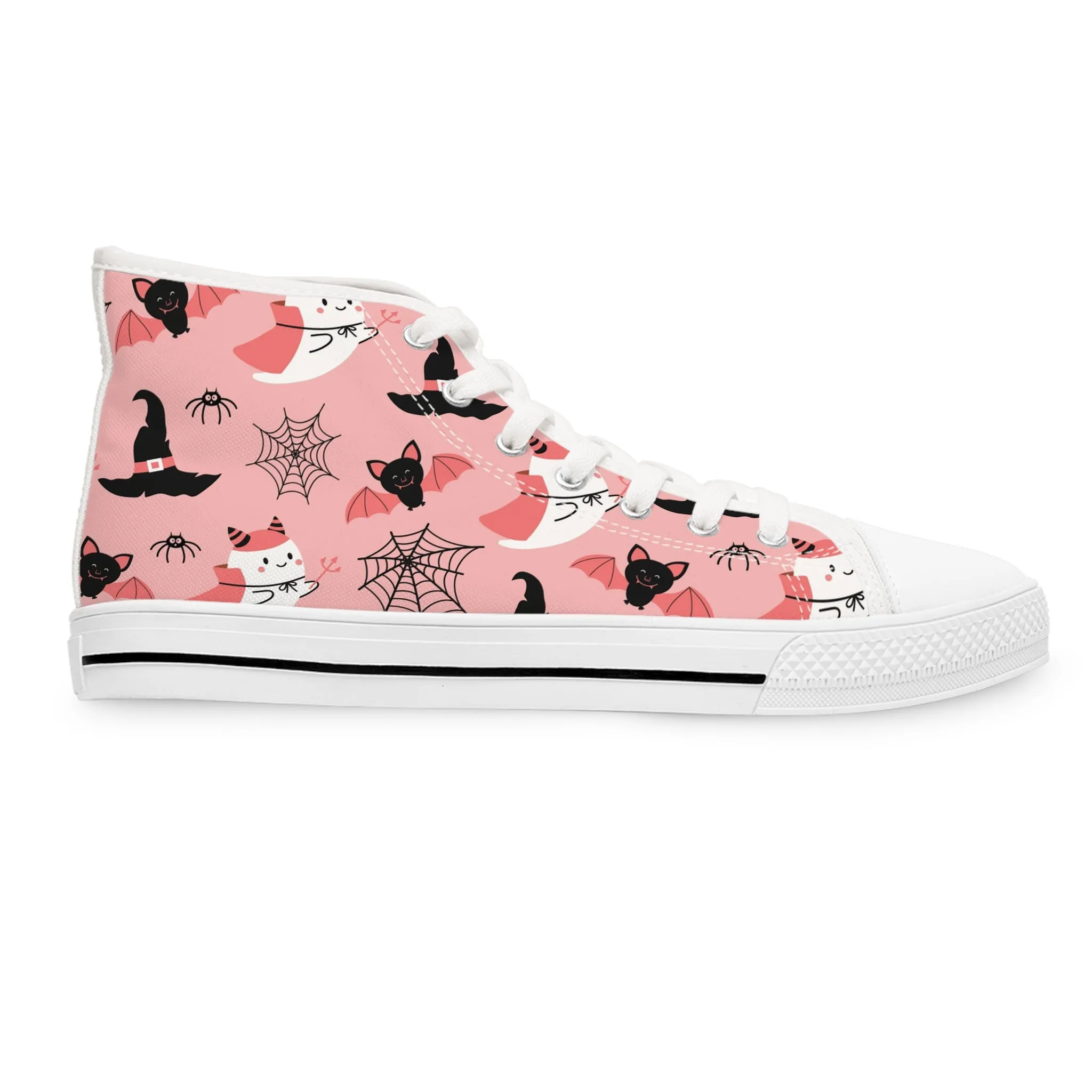 Halloween Ghost Cat and Witch Hat Women's High Top Sneakers