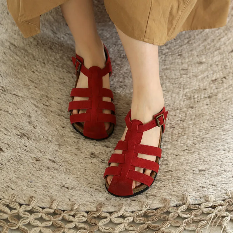 Handmade Retro Leather Gladiator Sandals for Summer Footbed Sandals Red/Beige/Brown