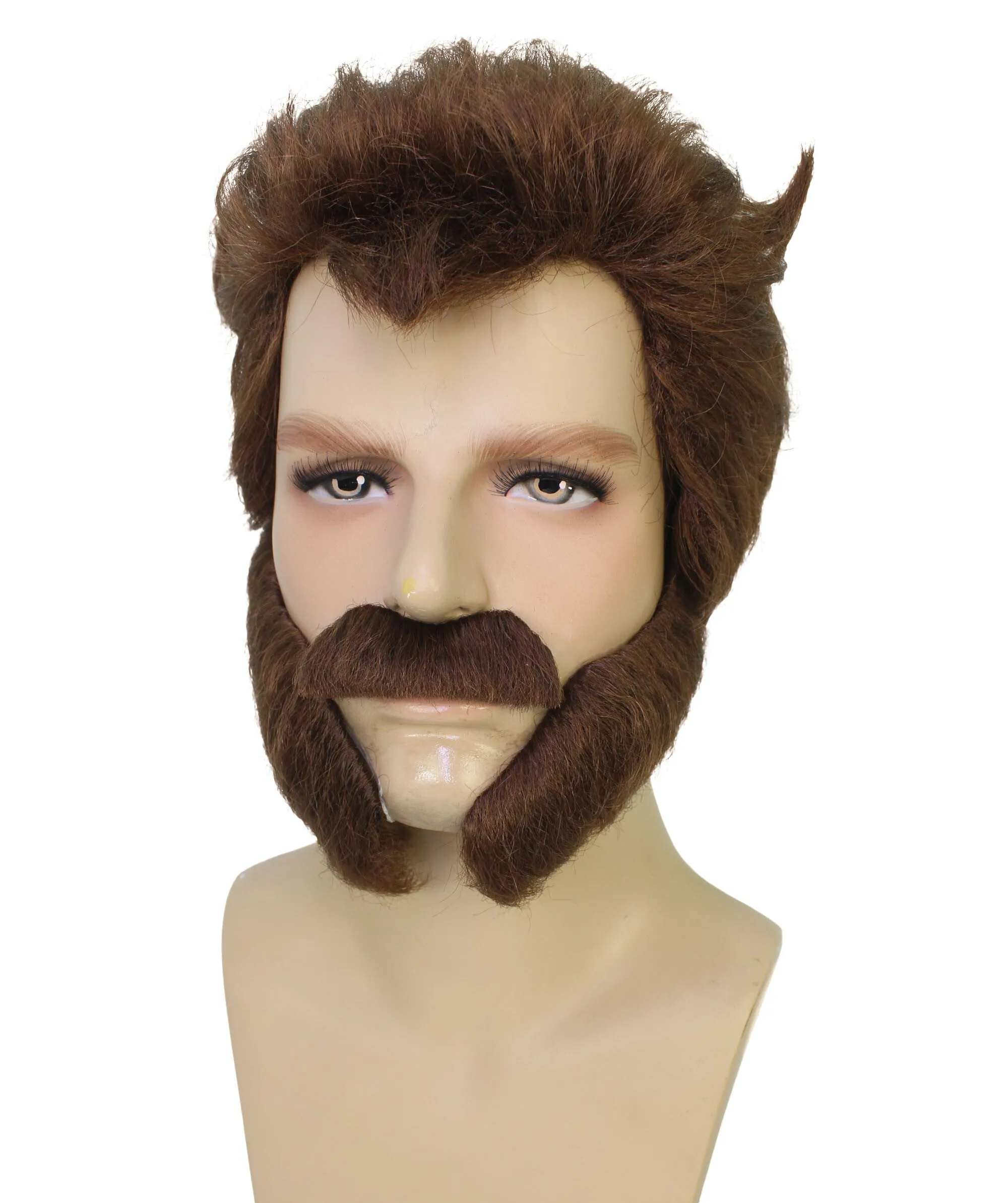 HPO Adult Famous Movie Character Brown Wig and Beard Set | Cosplay Wig | Flame-retardant Synthetic Fiber