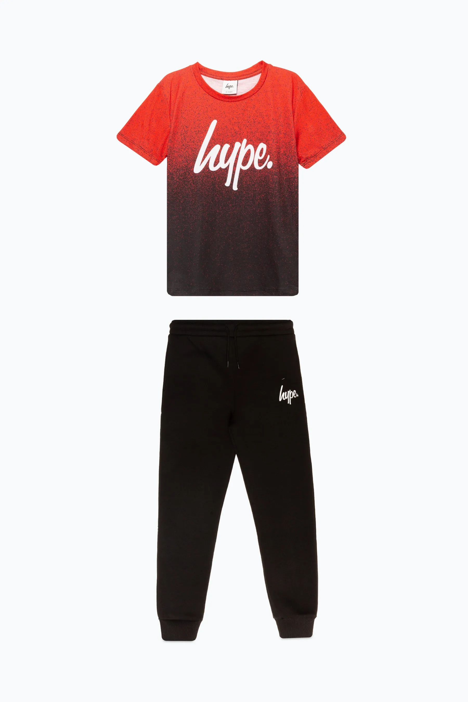 Hype Boys Red Black Fade Script T-Shirt And Joggers