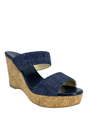 Jimmy Choo Parker Denim Cork Wedge Slide Sandals Size 9.5