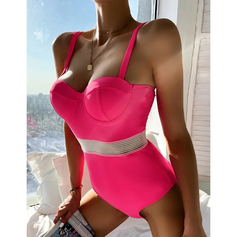 JOSKAA Sexy Swimsuit One Piece High Cut Swimwear Women Push Up Bodysuits 2024 Summer Bathing Suit Women One-Piece Suits Swim Wear