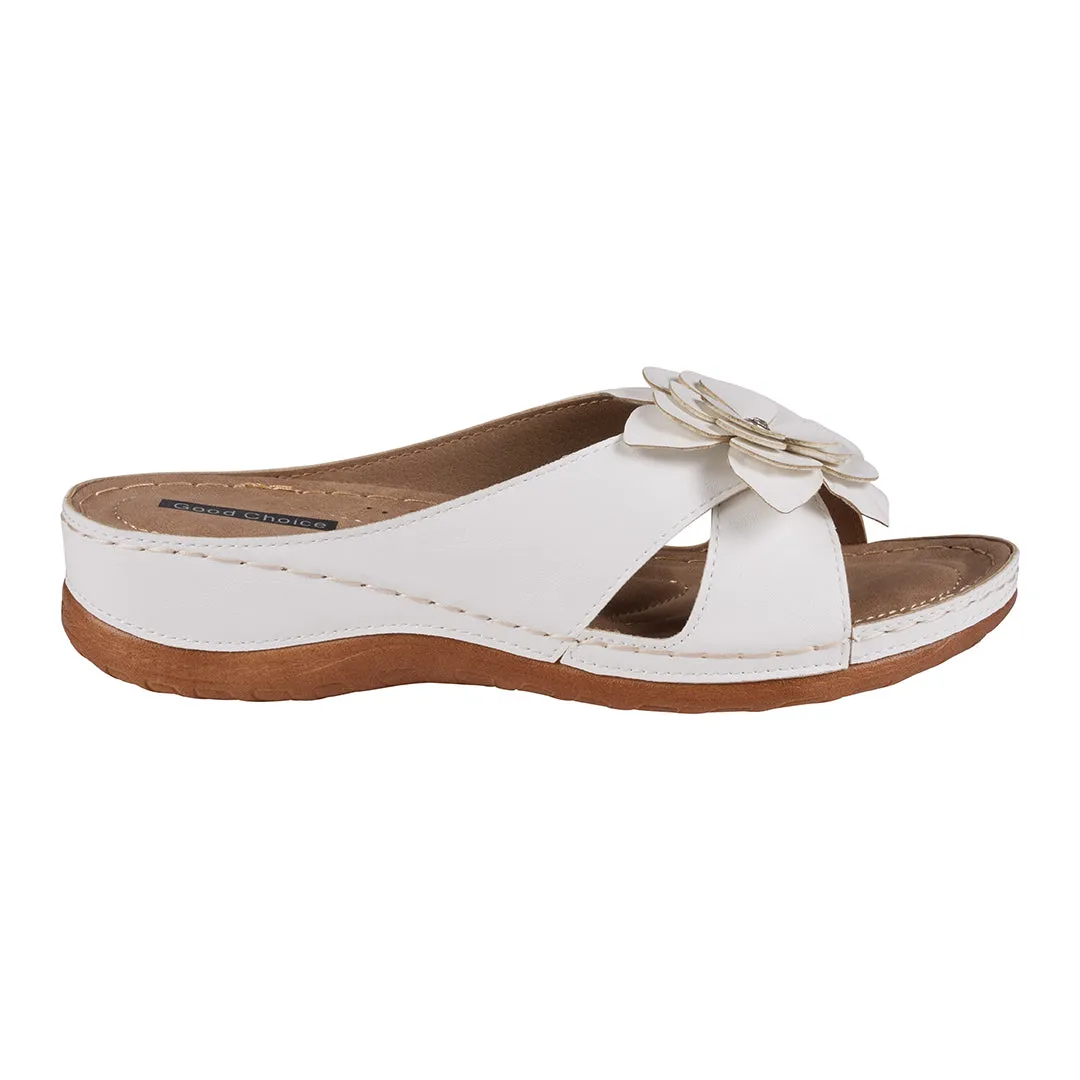 Joy White Flower Comfort Flat Sandals