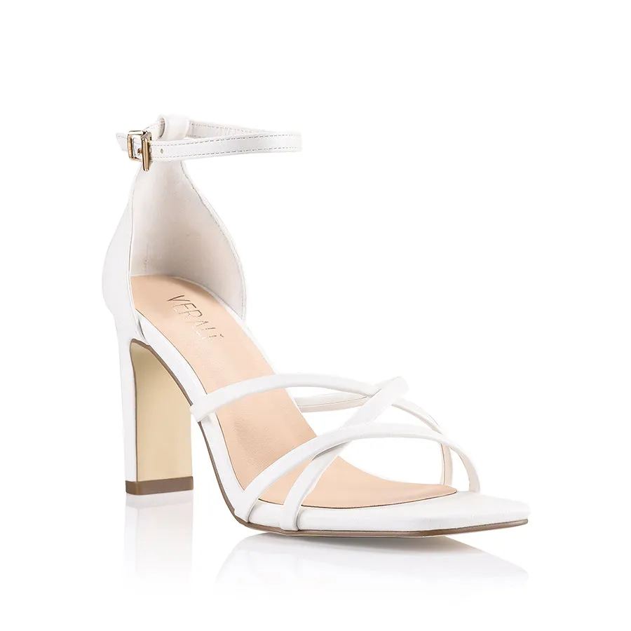 Kingdom Block Heel Sandals - White Smooth