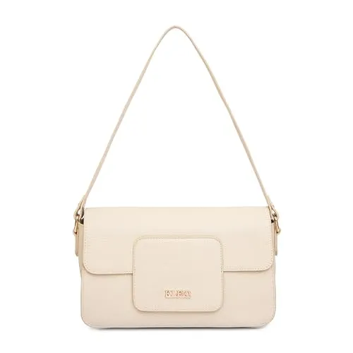 KLEIO Vegan Leather Box-Shaped Monochromatic Handbag for Women (Cream) with Magnetic Closure