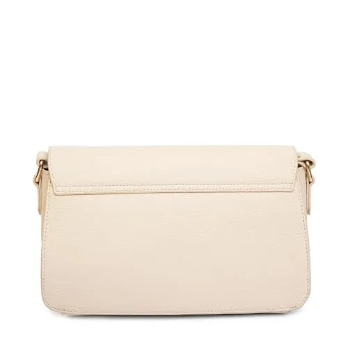 KLEIO Vegan Leather Box-Shaped Monochromatic Handbag for Women (Cream) with Magnetic Closure