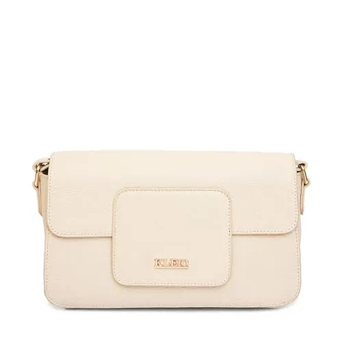 KLEIO Vegan Leather Box-Shaped Monochromatic Handbag for Women (Cream) with Magnetic Closure